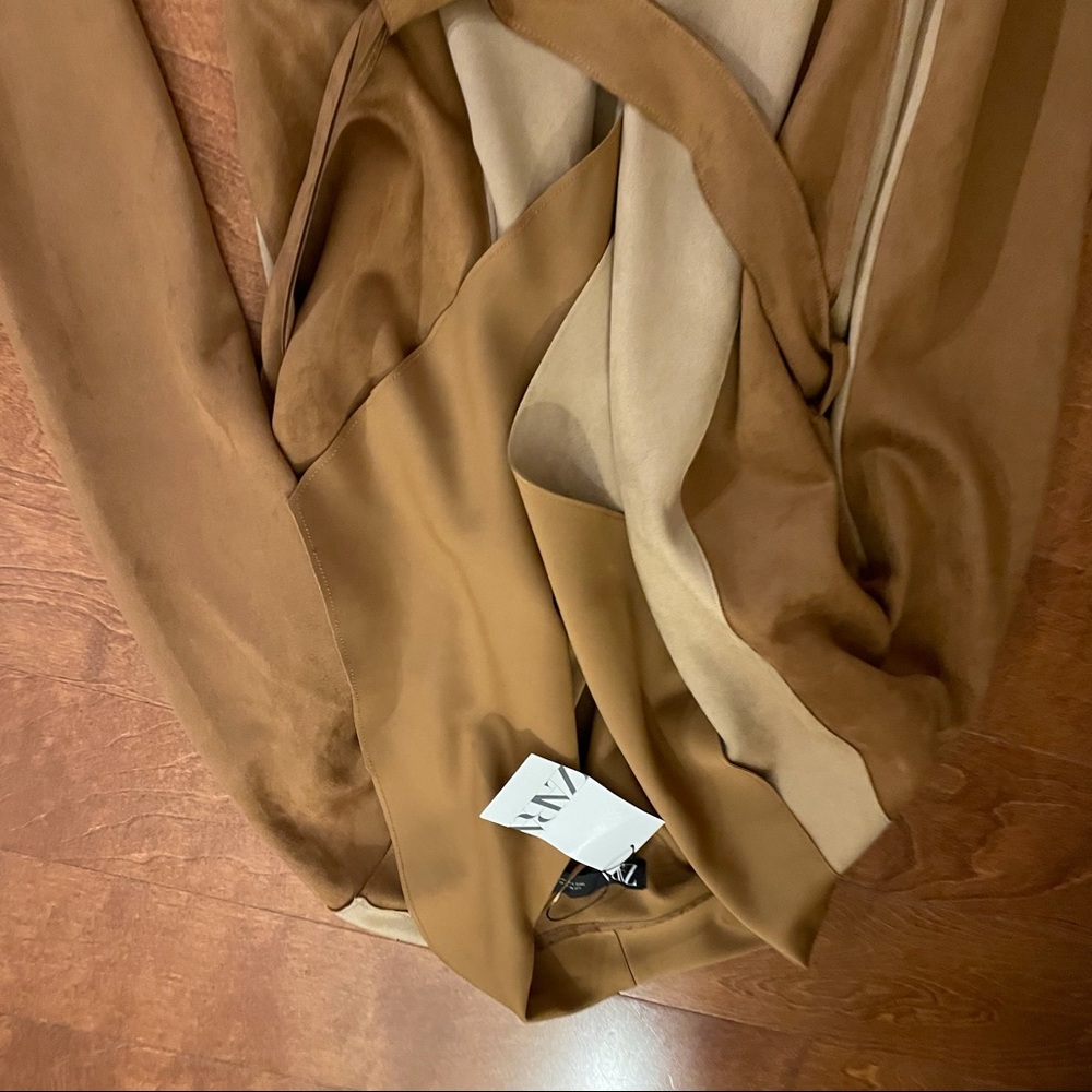 Zara patchwork jacket with tie size XS NWT brown - Picture 14 of 16